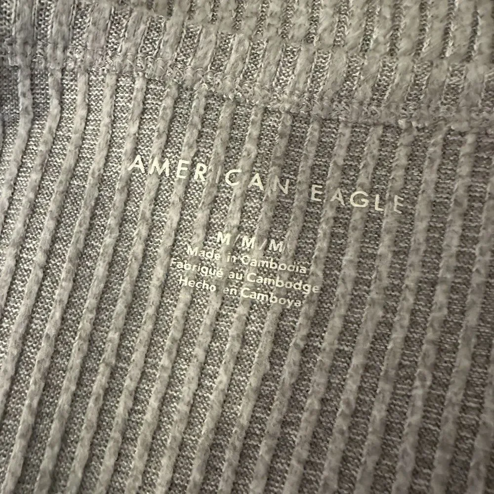 American Eagle‎ Sweater Womens Medium Gray Ribbed V-Neck Long Sleeve Shirt